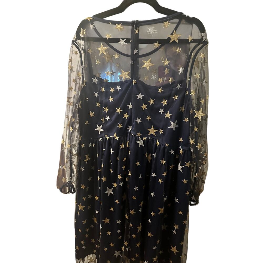 Bloomchic Plus Size 18-20/2X Blue Gold Silver Glitter Star Sweetheart Maxi Dress - Picture 6 of 8